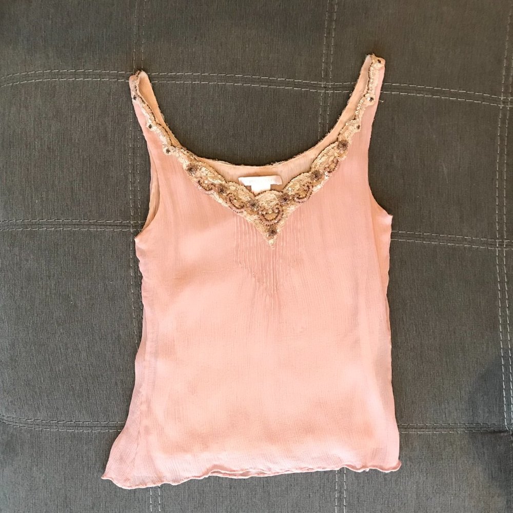 Rebecca Taylor Silk Light Pink Tank Top With Beading Size S2
